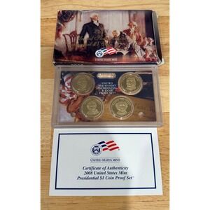 2008 US Mint Presidential $1 Coin Proof Set Monroe Adams Jackson Van Buren COA